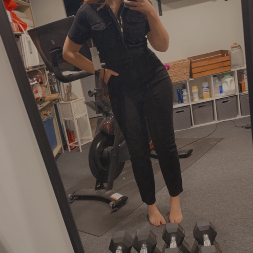 Good American Black Zip-Up Jumpsuit